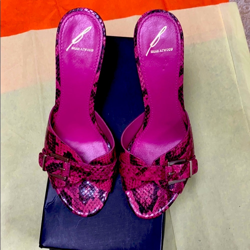 Brian Atwood Pink Sneak Pattern Leather SandalsNew
